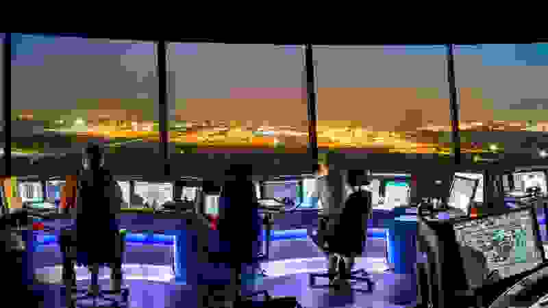air traffic control tower at night